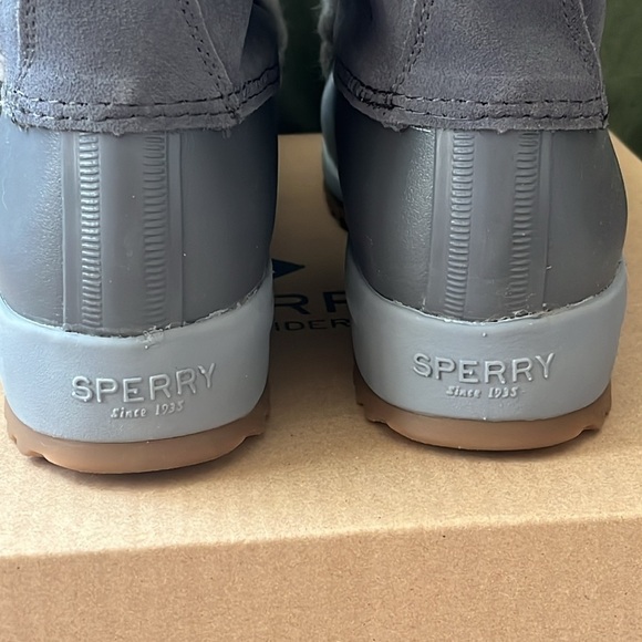 Brand New Sperry Maritime Repel Grey Slip On Rain Duck Boots Faux Fur Suede - Picture 7 of 16